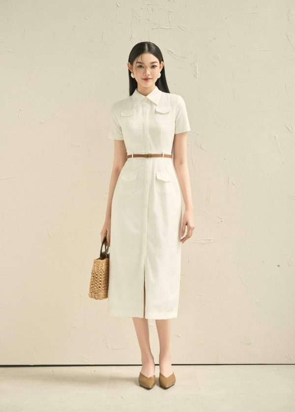 Đầm sơ mi phối đai eo