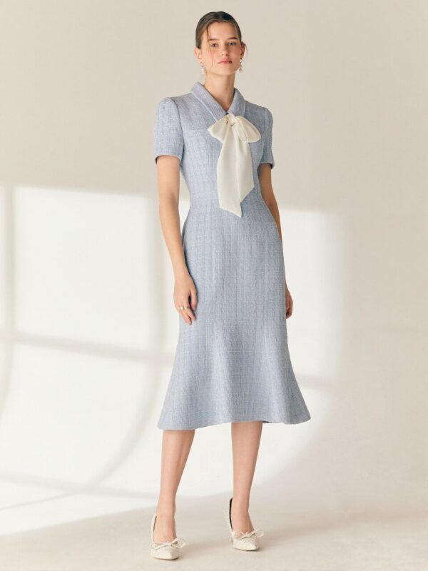 Đầm Tweed cổ nơ thanh lịch