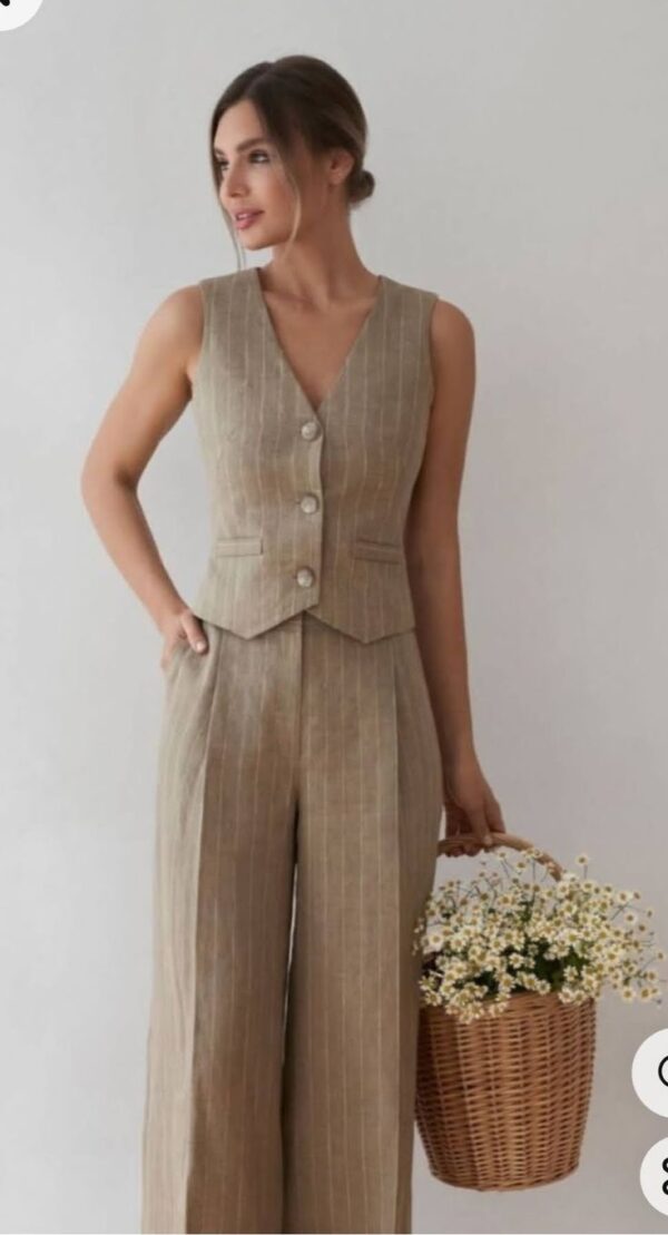 Set Gile Sọc Linen Heritage & Quần Ống Suông Thanh Lịch